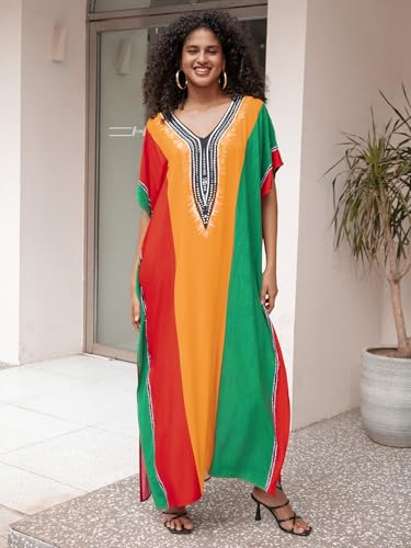 Image of NFVNKJ Women's Plus Size Beach Lounge Kaftan Maxi Dress Swimsuit Coverup for Women