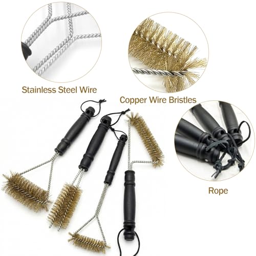2 Stück Grillbürste Messing Messingbürste Grill Reinigungsbürste Ofenbürste Set für Grillrost Gasgrill Holzkohlegrill Gusseisengrill (4, kupferfarben)
