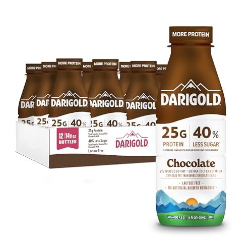Darigold FIT High Protein Milk 2 Percent - Ultra-Filtered, Low Fat, Lactose Free - 25g Protein, 40% Less Sugar - 14oz Bottles, 12 Pack (Chocolate Milk)