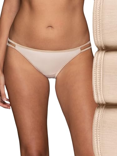 Vanity Fair womens Illumination String Panties (Regular & Plus Size) Bikini Style Underwear, 3 Pack - Rose Beige, 7 US