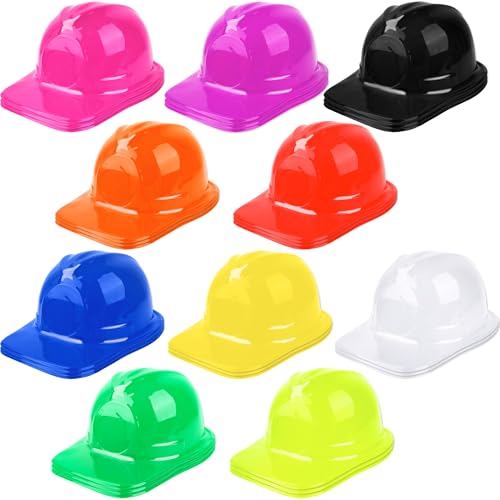Puteraya 30 Pcs Kids Construction Worker Hats Bulk Soft Plastic Construction Helmets Safety Worker Caps for Kids Halloween Dress Up Children Construction Party Favor, 10 Colors