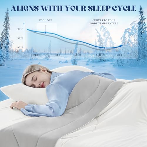 Image of Cooling Comforter Twin Size, Double-Sided Cooling Blanket for Hot Sleepers & Night Sweats, Arc-Chill Q-Max > 0.4 Breathable Ice Blanket, Lightweight Cold Comforter (68''x90'', White)