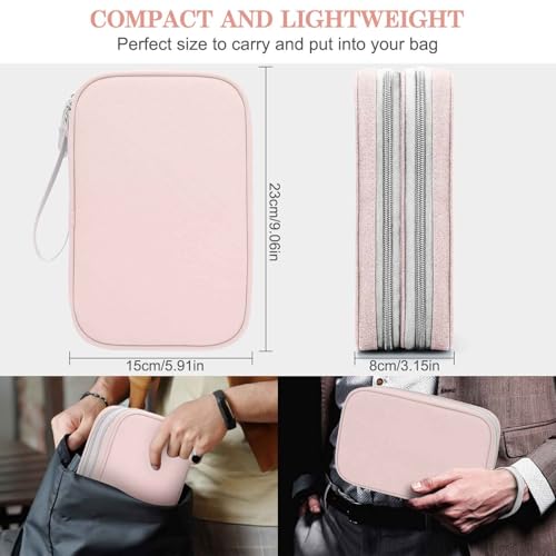 Image of FYY Electronic Organizer, Large Travel Cable Organizer Bag Pouch Electronic Accessories Carry Case Portable Waterproof Double Layers All-in-One Storage Bag for Cable, Cord, Charger, Phone, Light Pink