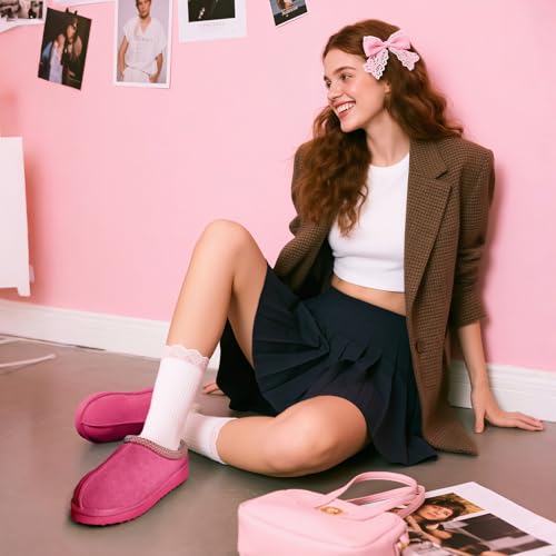 Image of Women's Slippers Fuzzy Cozy Short Ankle Shoes Indoor and Outdoor Mules Furry Warm House Slippers for Woman Cute Fluffy Clogs