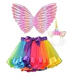 MAIXONIC Conjunto de Falda Tutú para Niñas,Falda Tutu para Niña, Conjunto de Falda Tutú con Alas, Varita de Hada y...