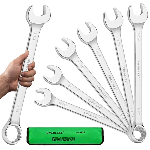 SAE Wrench Set, Large Wrench Set, 6-Piece 15/16″, 1", 1-1/16", 1-1/8", 1-3/16", 1-1/4" Long Big Box End Wrenches Tools Set with Rolling Pouch, 12 Point Combination Wrenches Sets by SWANLAKE GARDEN TOOLS - Used condition - US$30.70