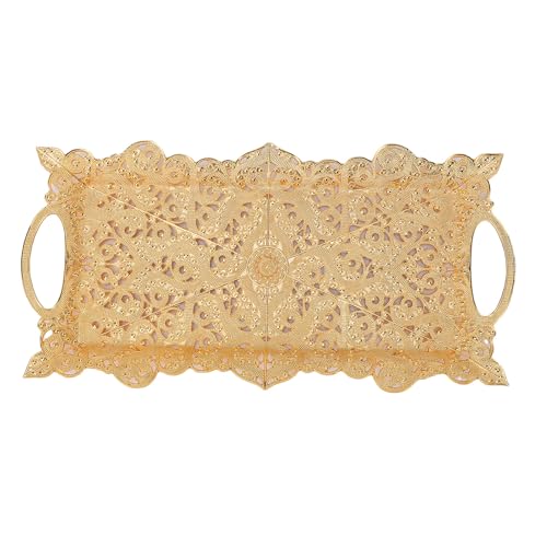 Tnfeeon Bandeja para Servir Dorada, Bandeja Rectangular de Aleación de Zinc con Asa para Postre, café, té, Hogar, Restaurante, Fiesta, Decoración de Boda