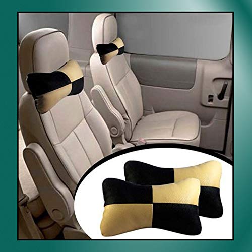 Image of Adroitz Car Seat Neck Rest Cushion Pillow for Hyundai Creta, Tata Punch, Maruti Suzuki Grand Vitara, Hyundai Venue, Tata Nexon (Beige Black) Set of 2