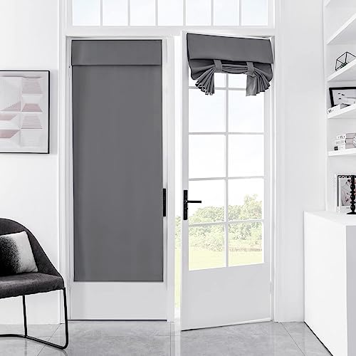 Blackout Door Curtain - French Door Curtains for Privacy Protection, Thermal Insulated Tie Up Shades Window Covering, Easy Installed Tricia Door Panels, Front Door Curtain (Dark Gray, 26*68, 1 Pc)