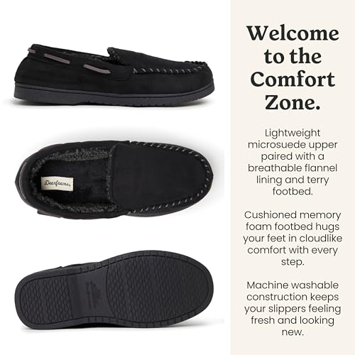 Image of Dearfoams Men's Keaton Moccasin House Shoes With Memory Foam, Indoor Slippers With Wide Widths