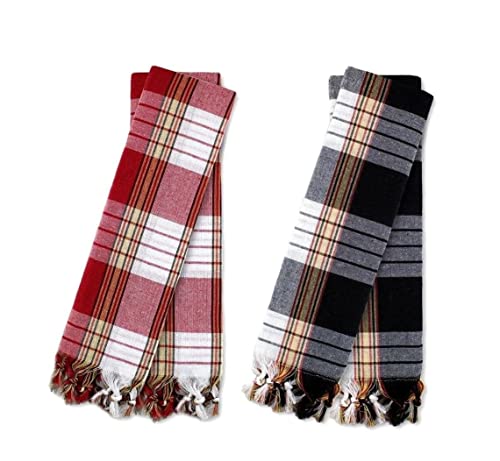 My Hamam Hamamtuch Set 4er Set - 2 x rot u. 2 x schwarz kariert, Pestemal Saunatuch, Badetuch Strandtuch, für Sauna Wellness Massage, je 80 x 180 cm Cover