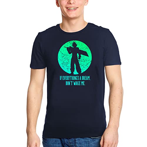 Elbenwald T-shirt avec grand imprimé Cloud Strife sur le devant pour les fans de Final Fantasy Homme Femme Unisexe Coton Bleu, bleu, L