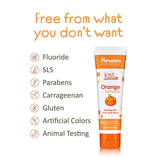 Himalaya Botanique Kids Toothpaste, Orange Flavor To Reduce Plaque And Keep Kids Brushing Longer, Fluoride Free, 4 Oz #TOP3