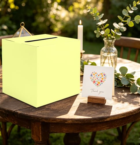 Image of SietDESEO Yellow Card Box for Graduation Large Gift Card Box Holder 9.8 inch x 9.8 inch Money Cards Box Diy Card Box for Wedding Reception Baby Shower Birthday Cards Box Holder