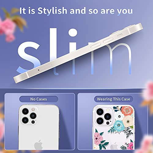 Yayoii Case For Iphone 13 Pro Max With Screen Protector, Clear Floral Patten Design For Women Girls Soft Flexible Tpu Shockproof Protective Flower Cover Slim Fit Thin 6.7-Inch 2021-Eternal Summer #TOP4