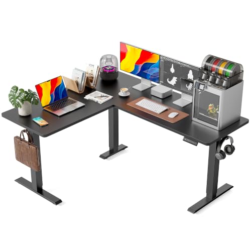 Image of FEZIBO 63 inch x 55 inch L-Shaped Standing Desk - Adjustable Corner Desk L Shape, L-Shaped Adjustable Desk with Splice Board, L Shape Standing Desk, Black