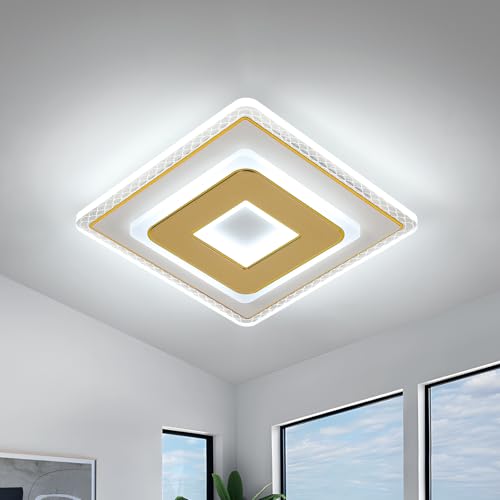 Lámpara dorada techo DELIPOP Plafon LED Techo 26W 2925LM, Moderna Lámpara de Techo LED, Luz de Techo Cuadrada Simple para Dormitorio Pasillo Balcón Cocina, Dia 28cm, Dorado