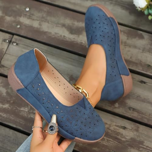 Women's Floral Ballet Flat Flats Shoes Slip On Flowers Round Toe Casual Dress Hollow Hole Summer Comfortable Work Office Fashion Trendy with Eyelets Cutout Comfort Rubber Sole Lazy Loafers3