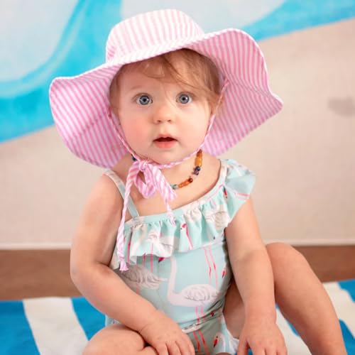 Custom Baby Sun Hats UPF 50+ Personalized Baby Bucket Hat with Embroidered Name-Baby Girl sunhat for toddler-pink Seersucker Baby Sun Hat - Summer baby Beach Hat for Girls 0-5 Aged3