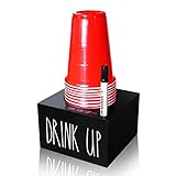 Cup Holder with Marker Slot, Mark Your Cup and Drink Up Cups Dispenser, Farmhouse Disposable Cups Organizer, Rustic Plastic Cups Caddy for Wedding Housewarming Party Decor