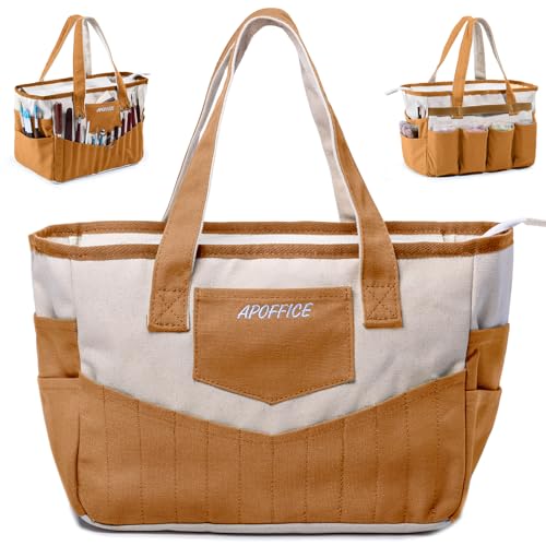 APOFFICE Pottery Tools Bag with Pockets for Clay Sculpting Tools, Ceramic Tools– Art Supply Organizer for Polymer Clay Tools, Craft Tote, Yarn & Crochet Storage, Washable Canvas Artist Bag Gift