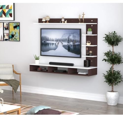 Image of 24 to 42 inch C Style Tv Cabinet Dazzling Wall Rack Shelves Set MDF -Medium Density Fiber Home Decoration Wall Decor (Wenge White, C Style)