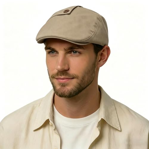 Image of ZLYC Men Cotton Flat Cap Summer Scally Ivy Gatsby Newsboy Beret Driver Cabbie Hunting Hat