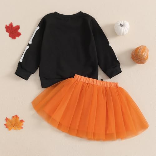 Kayotuas Conjunto de moletom infantil para meninas, Halloween, abóbora, fantasma, tule, tutu e saia