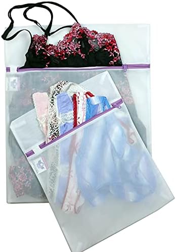 Lingerie Bags for Laundry, Zippered Mesh Laundry Bags for Delicates Protect Clothes Bras and Underwear from Damage in the Washing Machine - Great for Travel or Storage - 2 Pack (1 large + 1 medium)