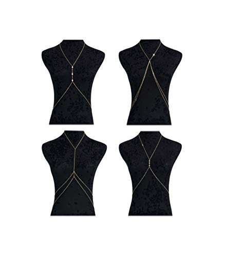 Masedy 4Pcs 18K Gold-Plated Sexy Crossover Body Belly Chains Necklace Bikini Beach Body Jewelry Gold