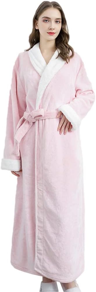 KITCISSL Autumn/Winter Warm Bathrobe for Women and Men, Pajamas Women's Sleepwear Nightgown Loungewear(Pink,Women XL)