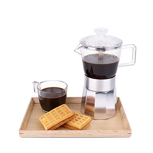 Geesta Moka Pot Premium Crystal Glass-Top Stovetop Espresso Moka Pot - 6 Cup - Coffee Maker, 240Ml/8.5Oz/6 Cup (Espresso Cup=40Ml) Coffee Lover Gifts Ideas #TOP5