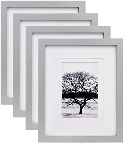 EGOFINE 10x10 Photo Frames Black Set of 4, Made of Solid Wood with Acrylic Glass for Photos 6x6 with Mat or 10x10 without Mat, Tabletop and Wall Mounting Display