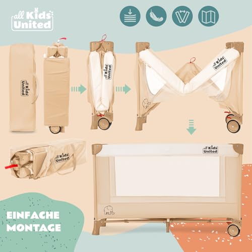 all Kids United® Cuna de Viaje para bebés - Centro para bebés Casa de Viaje Cuna con colchón, Cambiador, Juego de música y móvil (Beige) - imagen 4