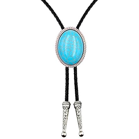 LAXPICOL Vintage Western Cowboy Oval Celtic Turquoise Stone Bolo Tie for Men Cool Retro Bola Tie Necktie Cover
