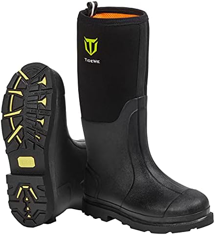 TIDEWE Rubber Work Boot for Men with Steel Shank, Waterproof Anti Slip Hunting Boot, Warm 6mm Neoprene Hunting Mud Boot, Durable Black Rubber Boot for Farming, Gardening, Fishing, Size 11