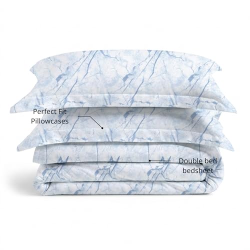 Image of VELOURA Tie-Dye Bedsheet, 100% Cotton, King Size 108x108 Inches, 300 Thread Count, with 2 Pillow Covers (Light Blue)