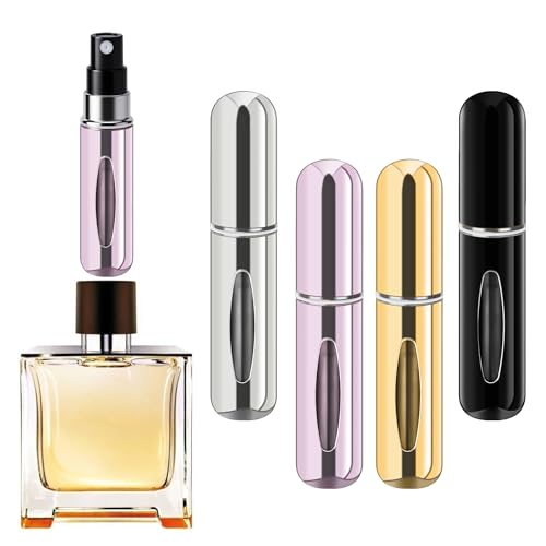 forebile Refillable Perfume Portable Atomizer Bottle Refillable Perfume Spray Travel Perfume (5ml 4 Pack) (Silver Pink Gold Black)