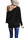 Poetsky Off The Shoulder Tops for Women Long Sleeve Pullover Batwing Tunic Top, Black, M