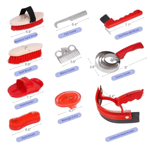 Kit de 10 cepillos para caballos Jnchdghwa con bolsa de mano azul 4
