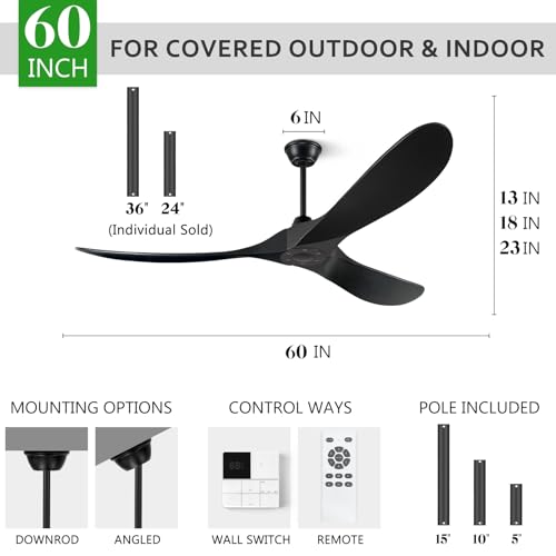 60 Inch Wood Ceiling Fan without Light - Outdoor Fan for Patio, Porch, Bedroom