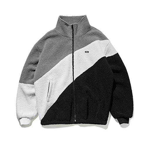 CHARTOU Unisex Oversized Sherpa Fleece Color Block Full-Zip Jacket Tops Outwear Outdoor Sweatshirt (X-Large,Grey)