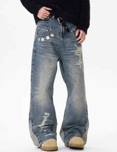 Mens Baggy Skater Jeans Y2k Wide Leg Loose Fit Denim Pants Hip Hop Ripped Jeans for Men3