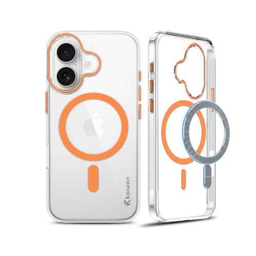 Image of KARWAN Crystal Clear Transparent Back Cover Case with Camera Protection,Compatible with iPhone 16, Anti Yellow Clear Shockproof Scratch Resistant Case with Magnetic MagEaze Wireless Charging