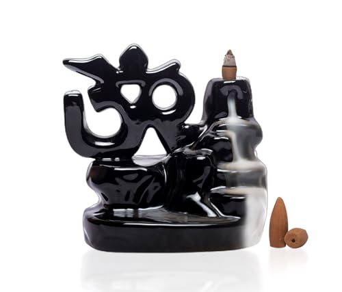 Image of Hem Ceramic Back Flow Burner Set-Om,Elegant Incense Holder for Meditation & Relaxation,Enhances Aromatic Experience with Backflow Design,Perfect for Home,and Yoga Spaces,Enhances Focus,Black