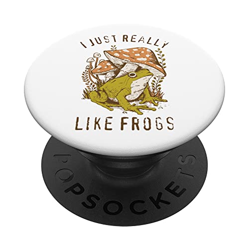 Cottagecore Aesthetic I Just Really Love Frogs Illustration PopSockets Swappable PopGrip, Black
