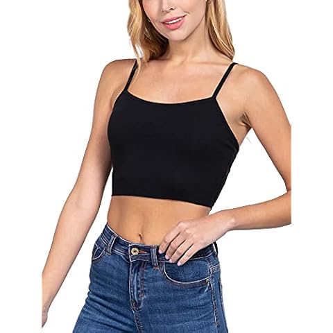 FashionMille Women Basic Casual Yoga Workout Adjustable Spaghetti Strap Cami Crop Top Shirt-FWT1225-BLACK-M Cover