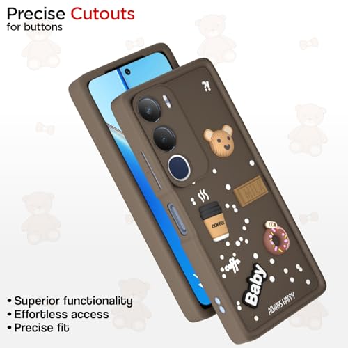 Image of Pikkme Back Cover for Vivo Y29 5G / Vivo Y19s 5G | Cute Fun Cartoon 3D Bear Silicone Full Body Protection Bumper Case (Brown)
