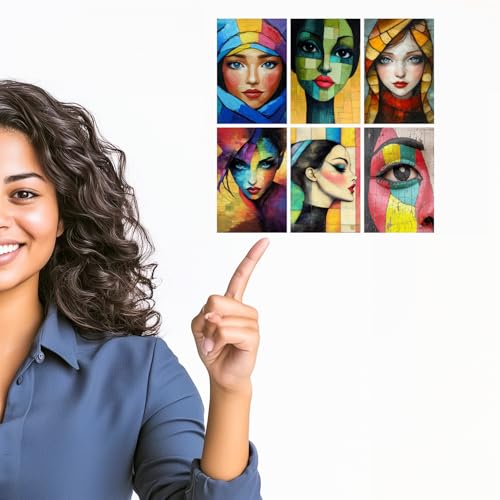 Image of SiddArtify Abstract Portrait Wall Art Prints Set - Modern Woman Poster Decor for Living Room Bedroom Office - Set of 2-4x6 Inch - Board (Pack of 6) - Sticker (Pack of 6)