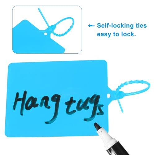 QUARKZMAN 100 Stück Wasserdichte Versandetiketten aus Kunststoff, 10 x 8cm Beschreibbare Hängeetiketten, Sicherheits Versandetiketten mit Reißverschluss für Beschriften, Blau
